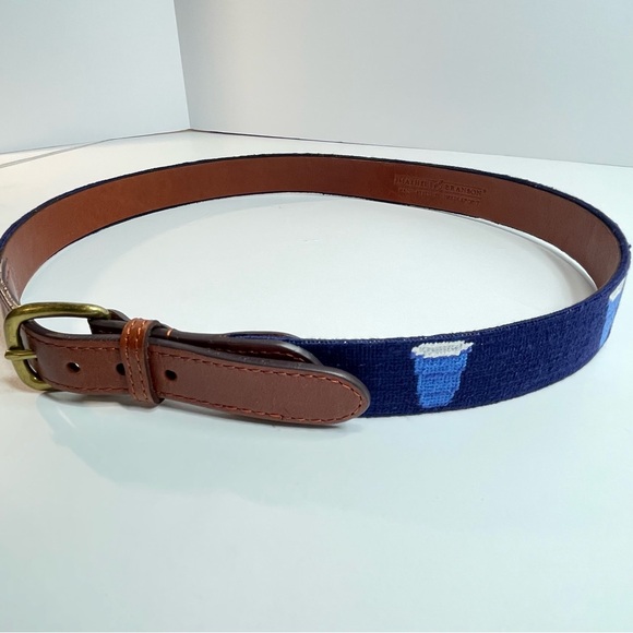 SMATHERS & BRANSON Men's Leather Belt Hand Stitched Blue Cups "C" 1898 Size 38 - Picture 7 of 11